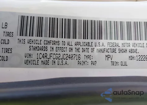 2018 Jeep Grand Cherokee Overland 4X4 z USA, uszkodzony, nr VIN 1C4RJFCG2JC240716